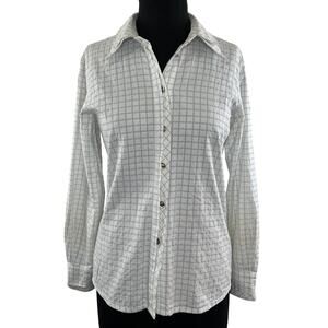 VINTAGE Escada White Blue Check Long Sleeve Button-Down Women's Cotton Shirt S